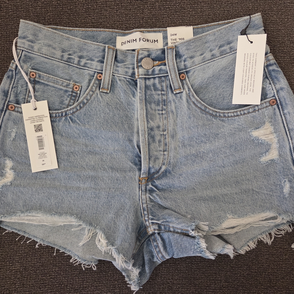 Denim Forum Blue Distressed Jean Shorts High-Waisted